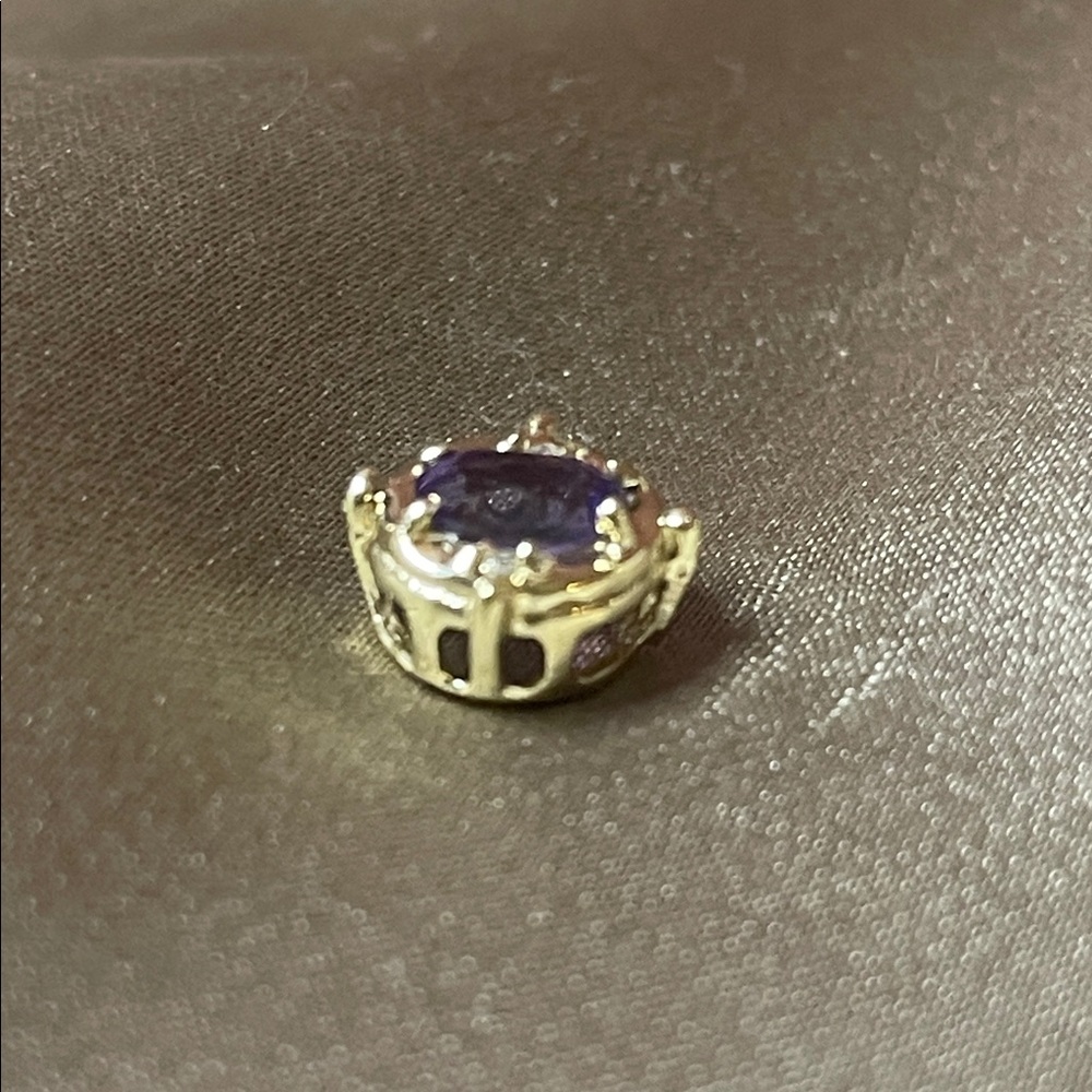 Vintage Solid 14k and Genuine Amethyst Bracelet Slide Charm 7mm - Picture 7 of 8